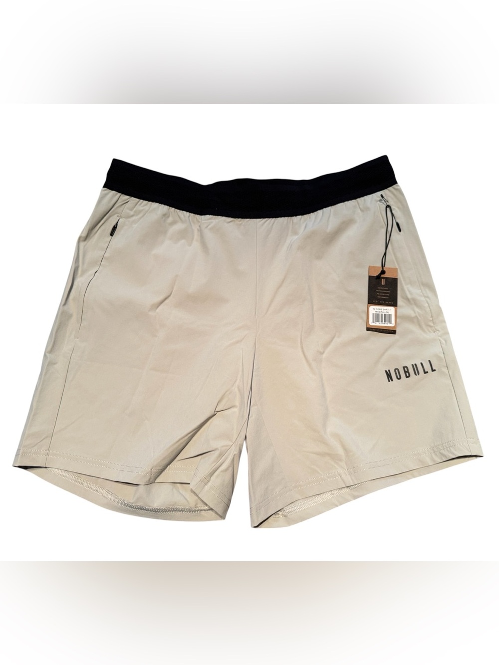 NOBULL Beige Athletic Shorts with Black Waistband